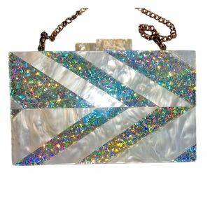 ✨ Circus by Sam Edelman Acrylic Glitter Striped Clutch – Hard Case Box Bag ✨